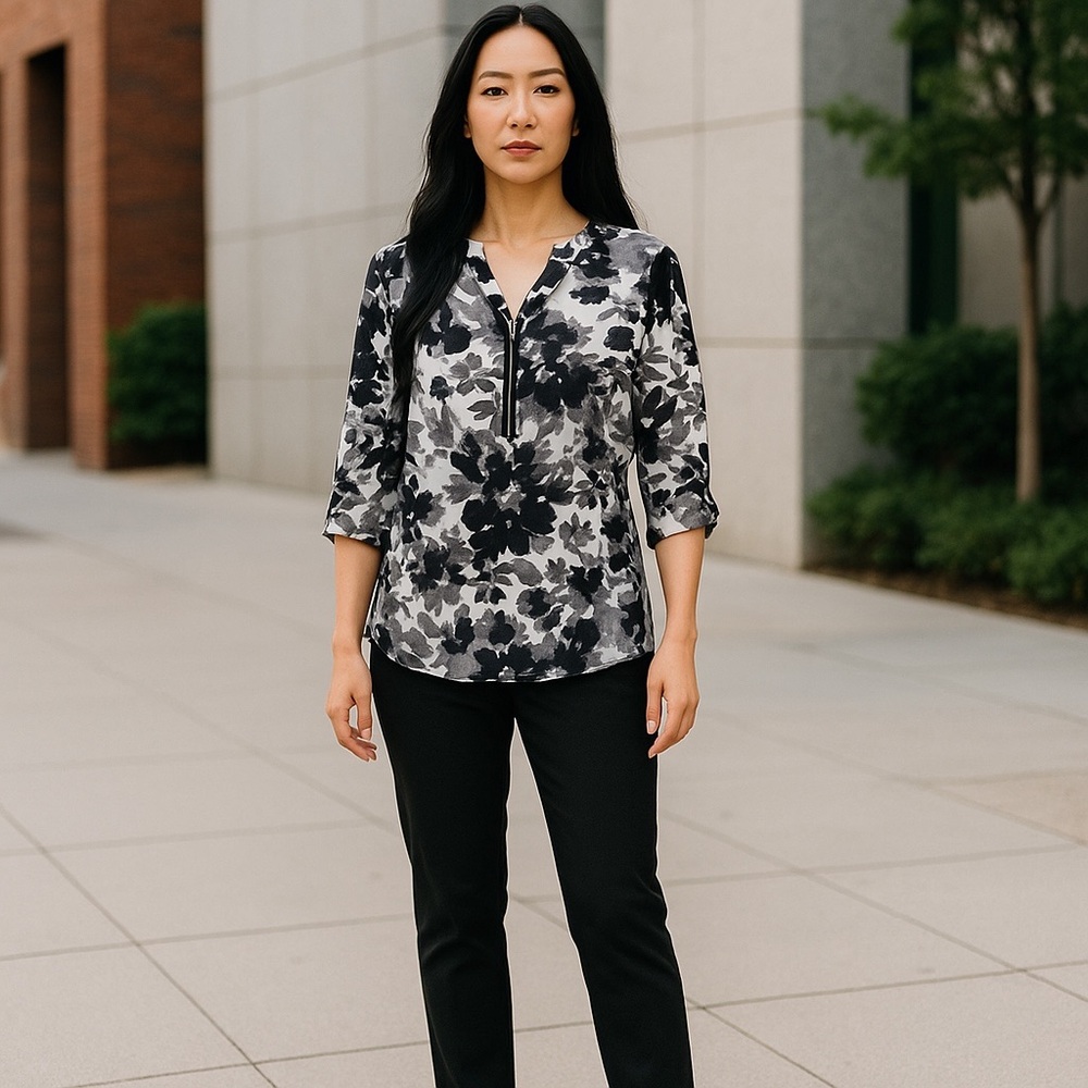 Floral Black and Gray Women's Top size PS